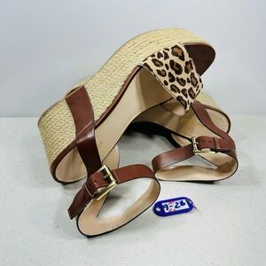 Nine West Espadrille Wedge Sandals Cheetah Print Cow Fur Animal Print Size 10